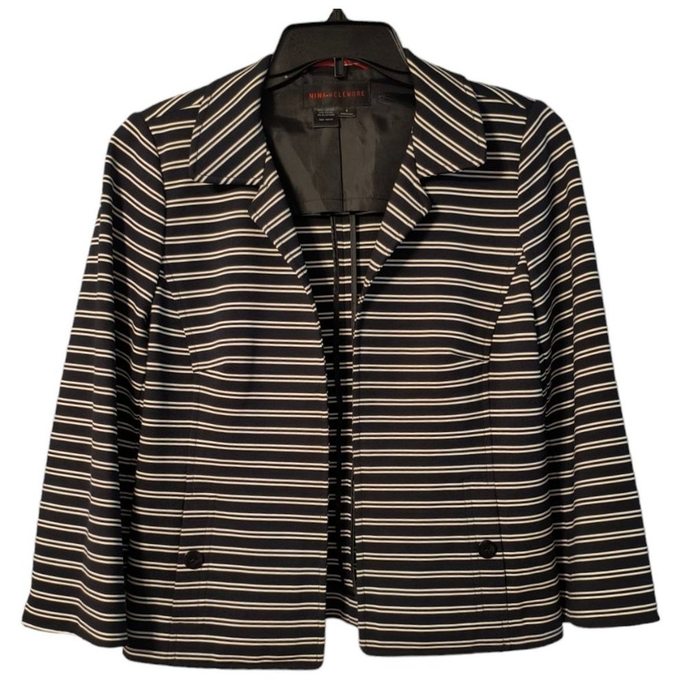 Nina Mclemore Black And White striped open Blazer 6